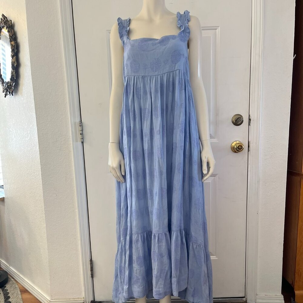 Miou Muse Garmentory Woman's Blue Cotton Summer Beach-Cover-Up Maxi Dress Sz LR